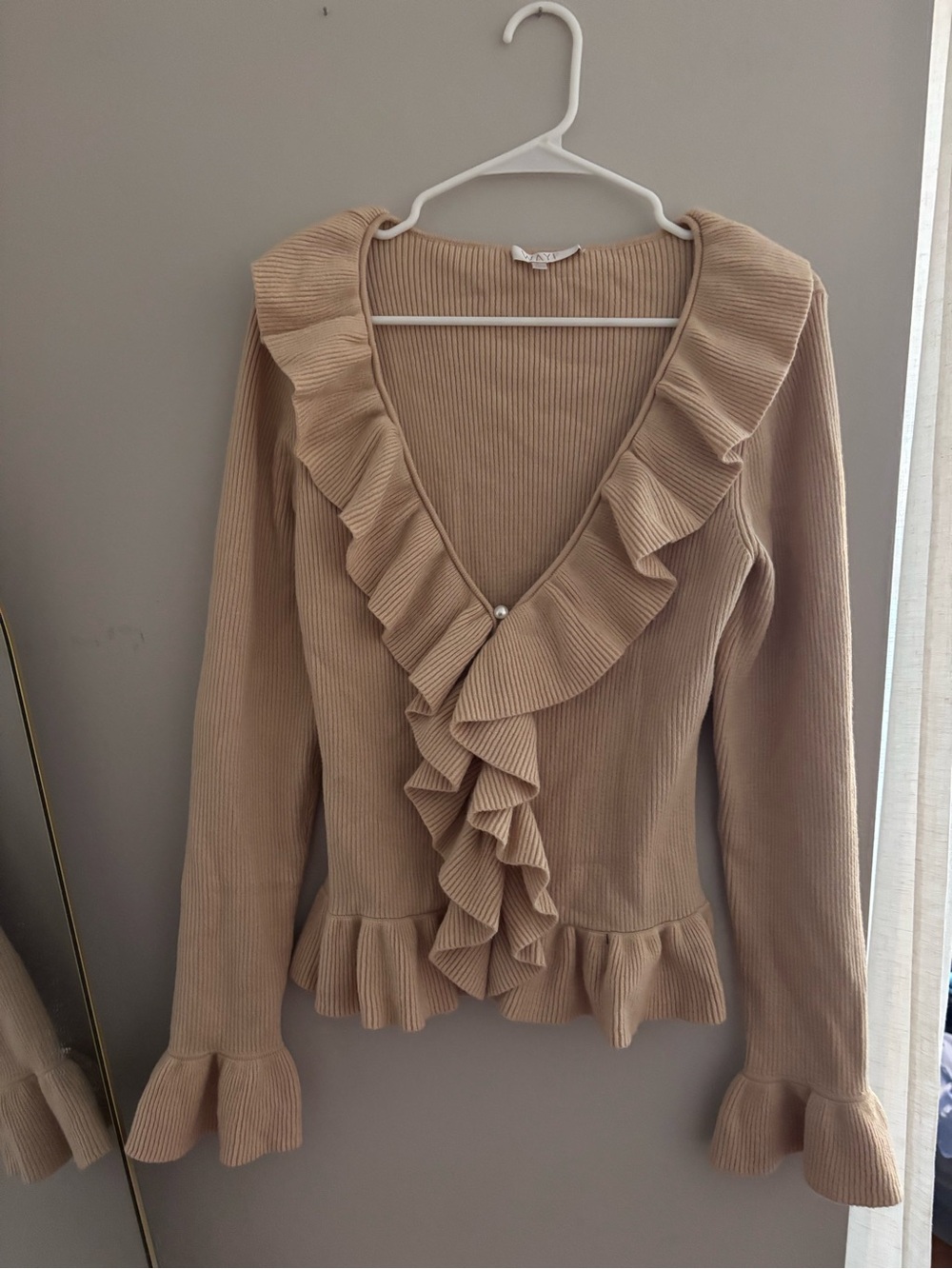 Wayf | Beige Knit Ruffle sweater
